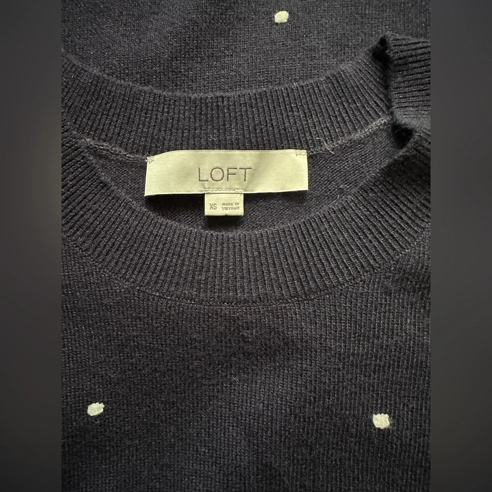 LOFT Navy Blue Crew Neck Sweater with White Dots. NWOT. Size XS. - Picture 5 of 6